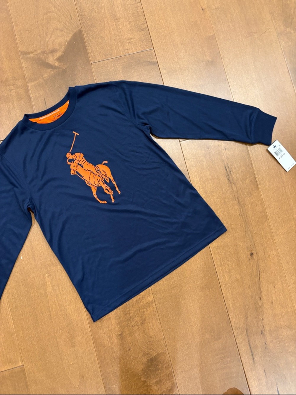 Ralph Lauren Navy Long Sleeve Tee with Orange Polo Graphic